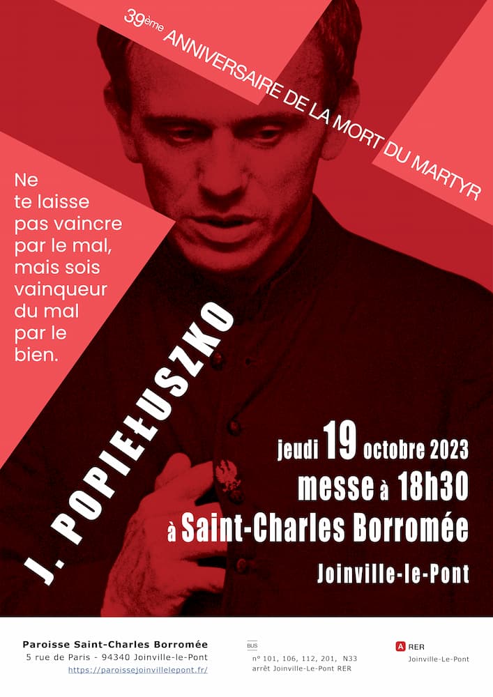 Affiche Messe anniversaire 39 ans mort Popieluszko