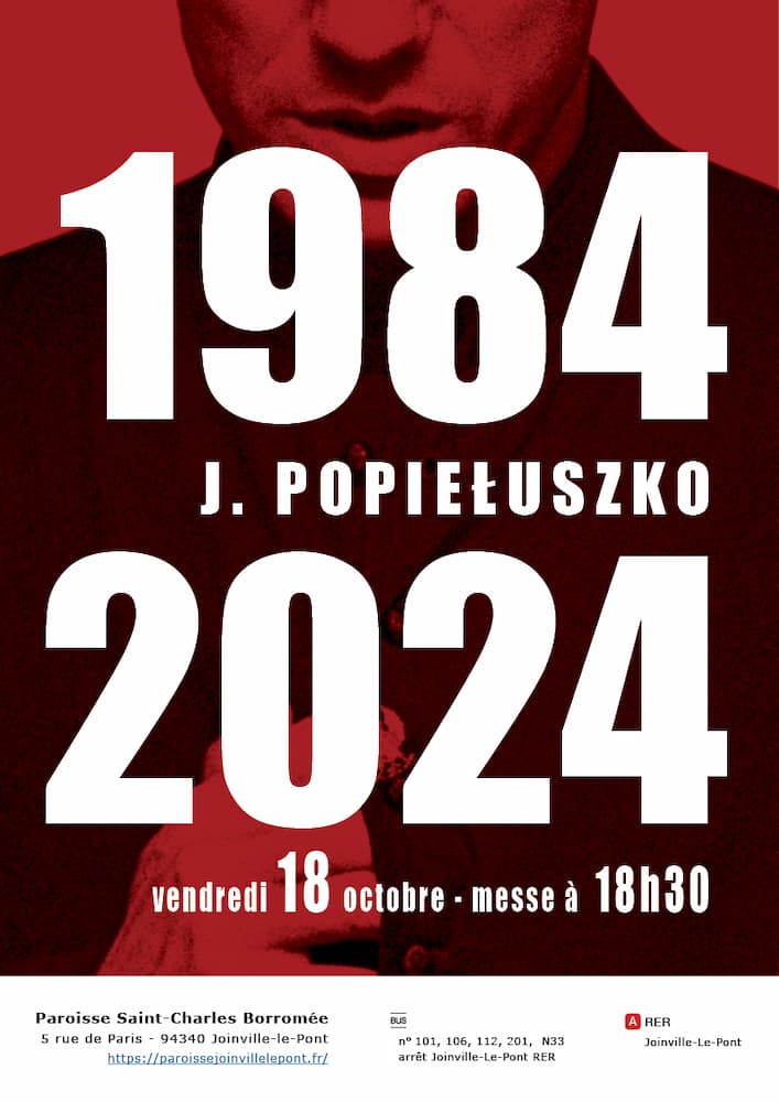 Affiche Messe anniversaire 40 ans mort Popieluszko