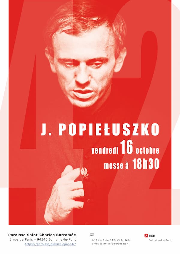 Messe en mémoire de Jerzy Popiełuszko 2026- Affiche anniversaire 42 ans mort Popieluszko